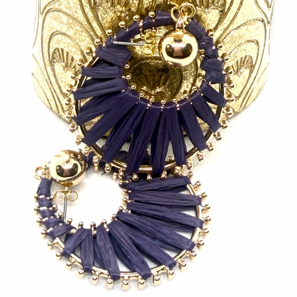 Gold-Trim Purple Fan Hoop Earrings